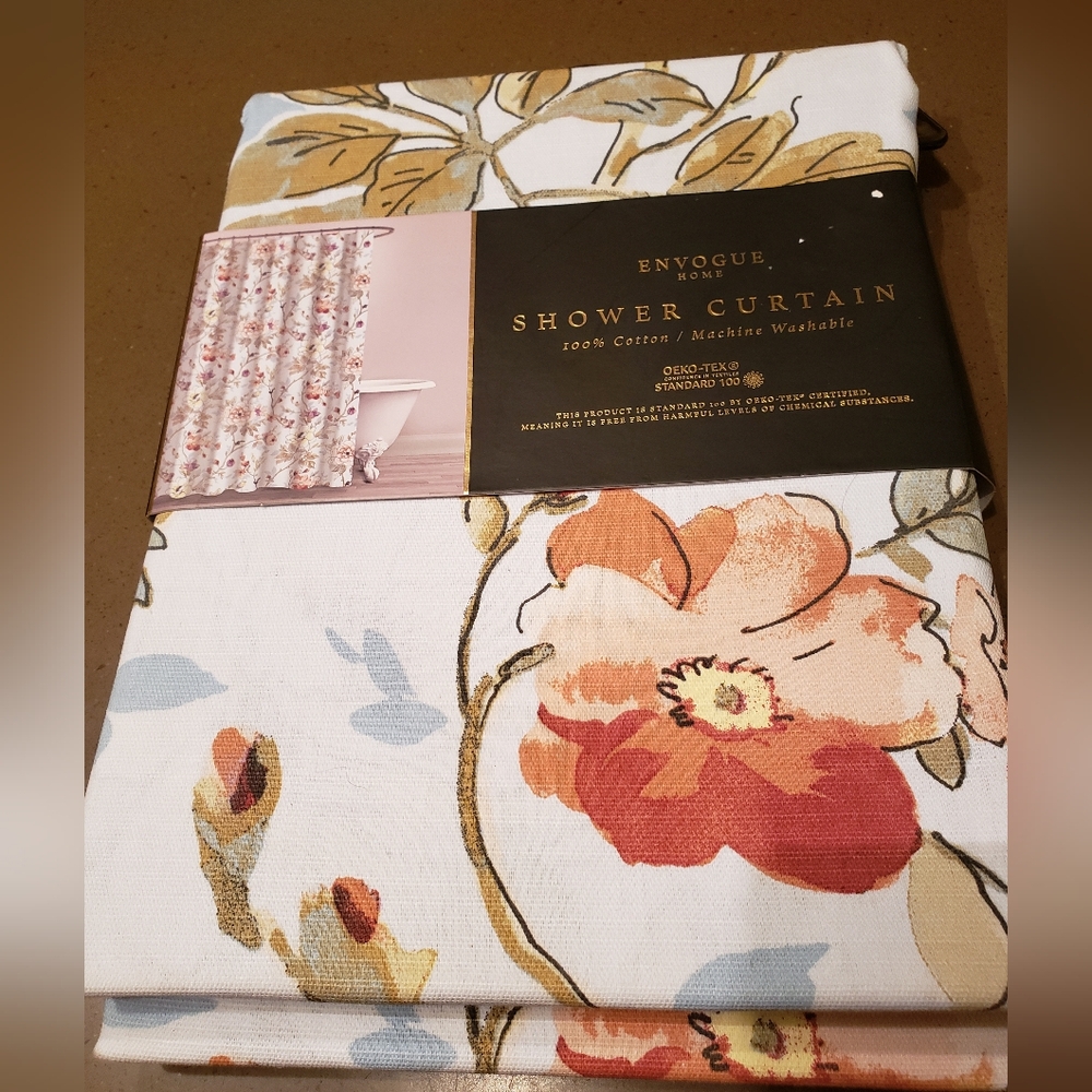 White With Corals & Purple Floral Shower Curtain